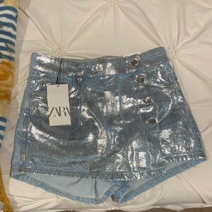 Foil denim skort